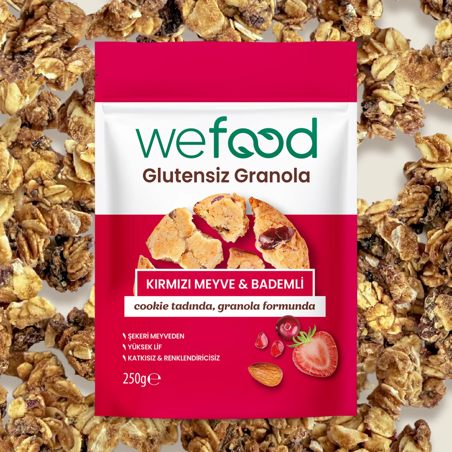 Wefood Glutensiz Granola Kırmızı Meyve & Bademli 250 gr