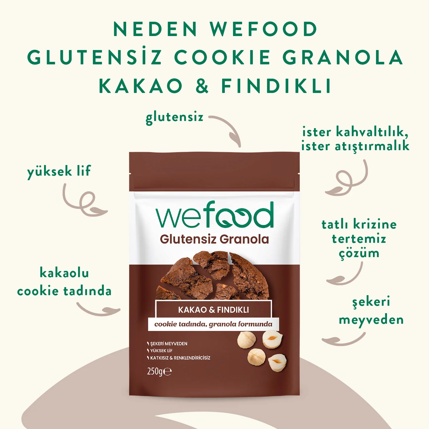 Wefood Glutensiz Granola Kakao & Fındıklı 250 gr