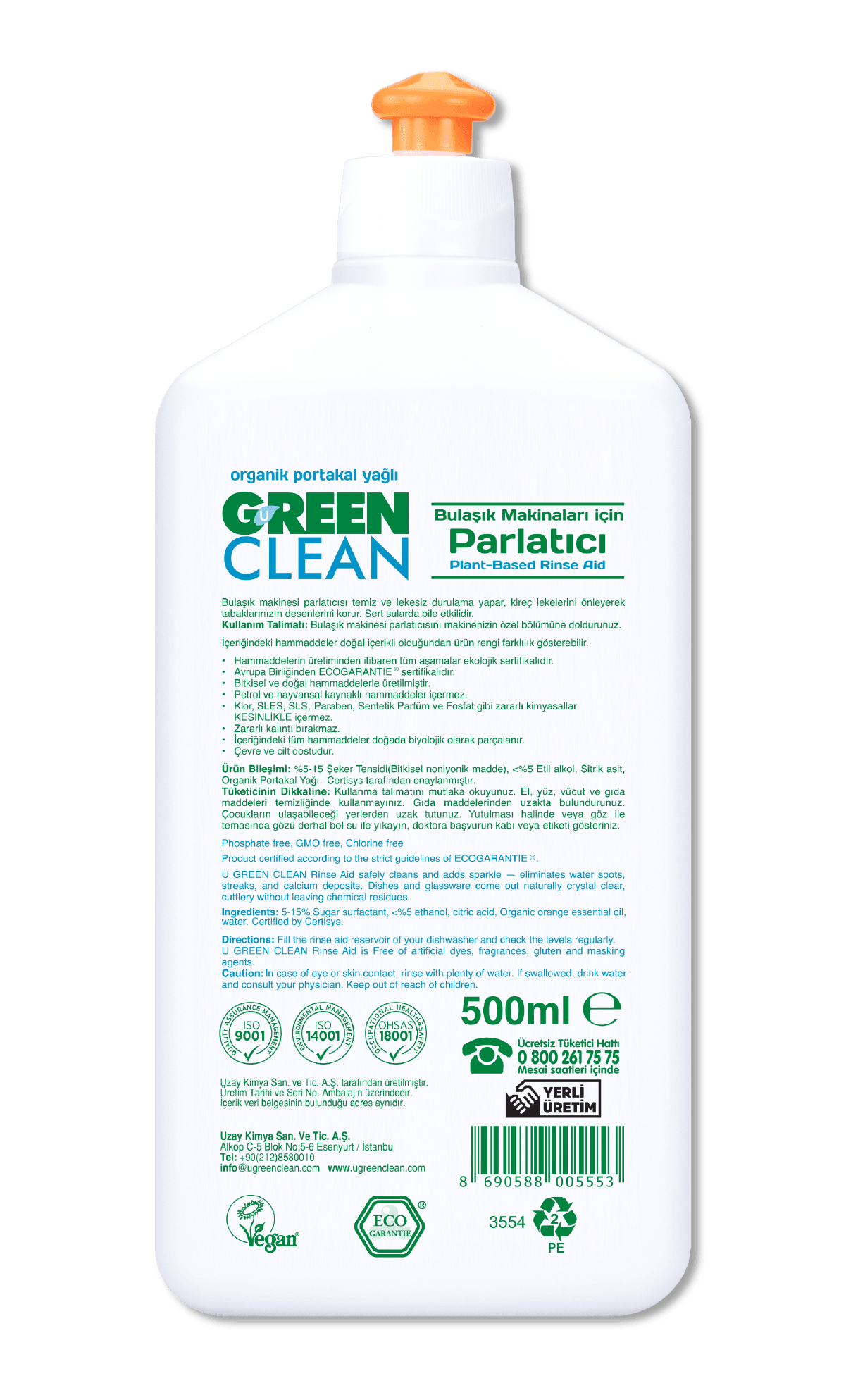 U Green Clean Organik Bulaşık Makinesi Parlatıcı 500 ml.