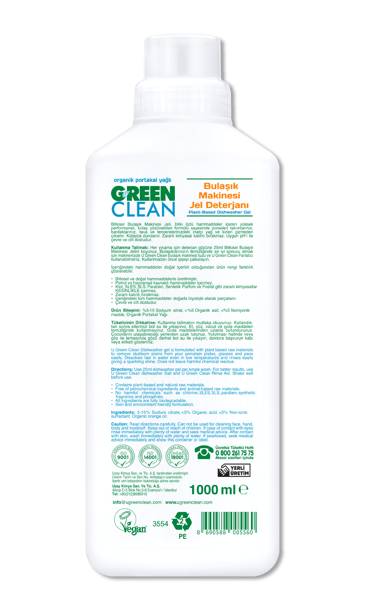  U Green Clean Organik Bulaşık Makinesi Jel Deterjanı 1000ml