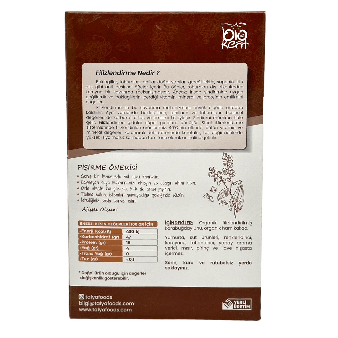 Glutensiz Filizlendirilmiş Karabuğday & Ham Kakao Taglıatelle 200gr