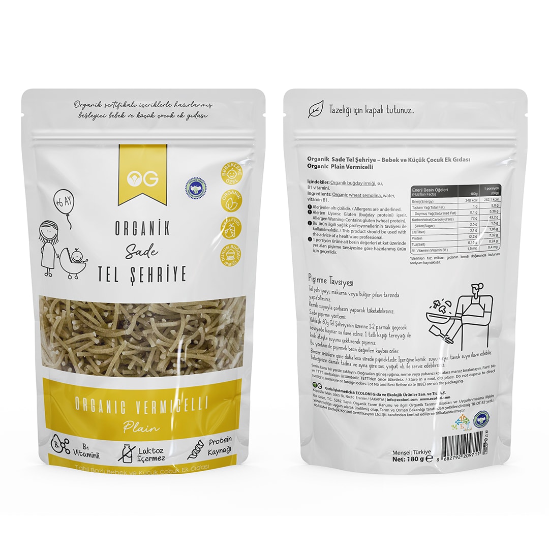 Bebek Ek Gıdaya Uygun Organik Sade Tel Şehriye 180 GR +6 Ay -Biokent Bebek