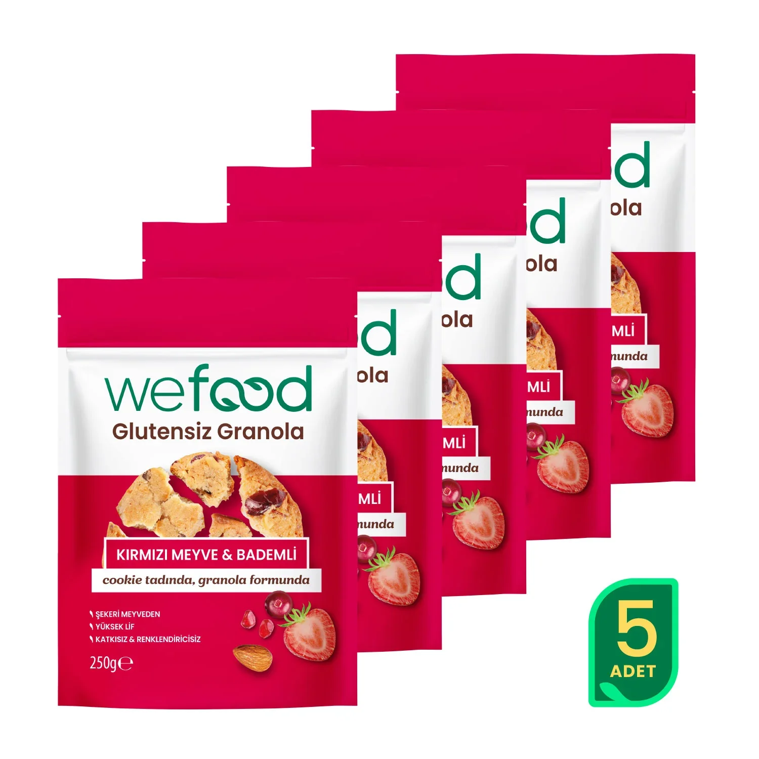 Wefood Glutensiz Granola Kırmızı Meyve & Bademli 250 gr 5'li