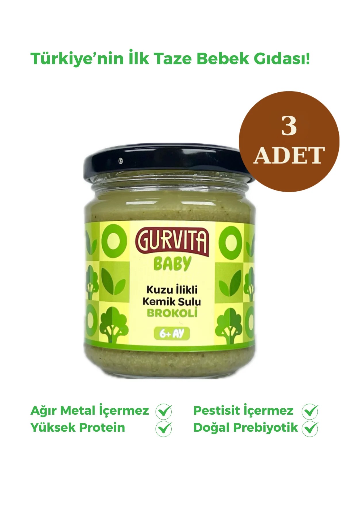 Gurvita Baby Kuzu İlikli Kemik Sulu Brokoli 165 gr 3'lü Set