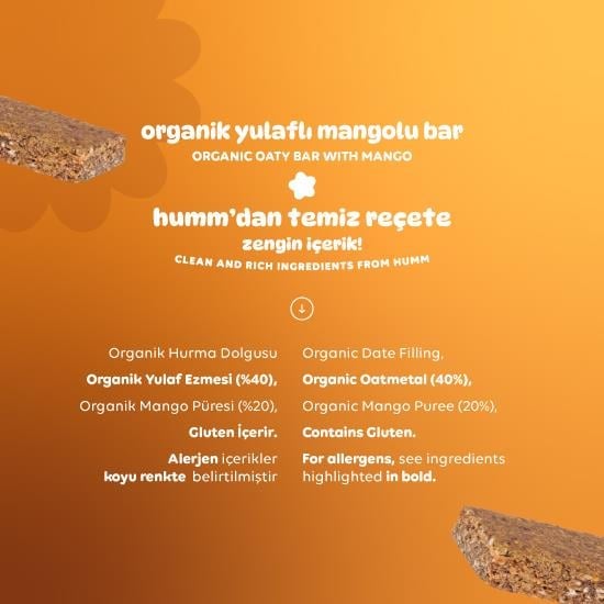 Humm Organik Vegan Mangolu Yulaf Bar - 27g
