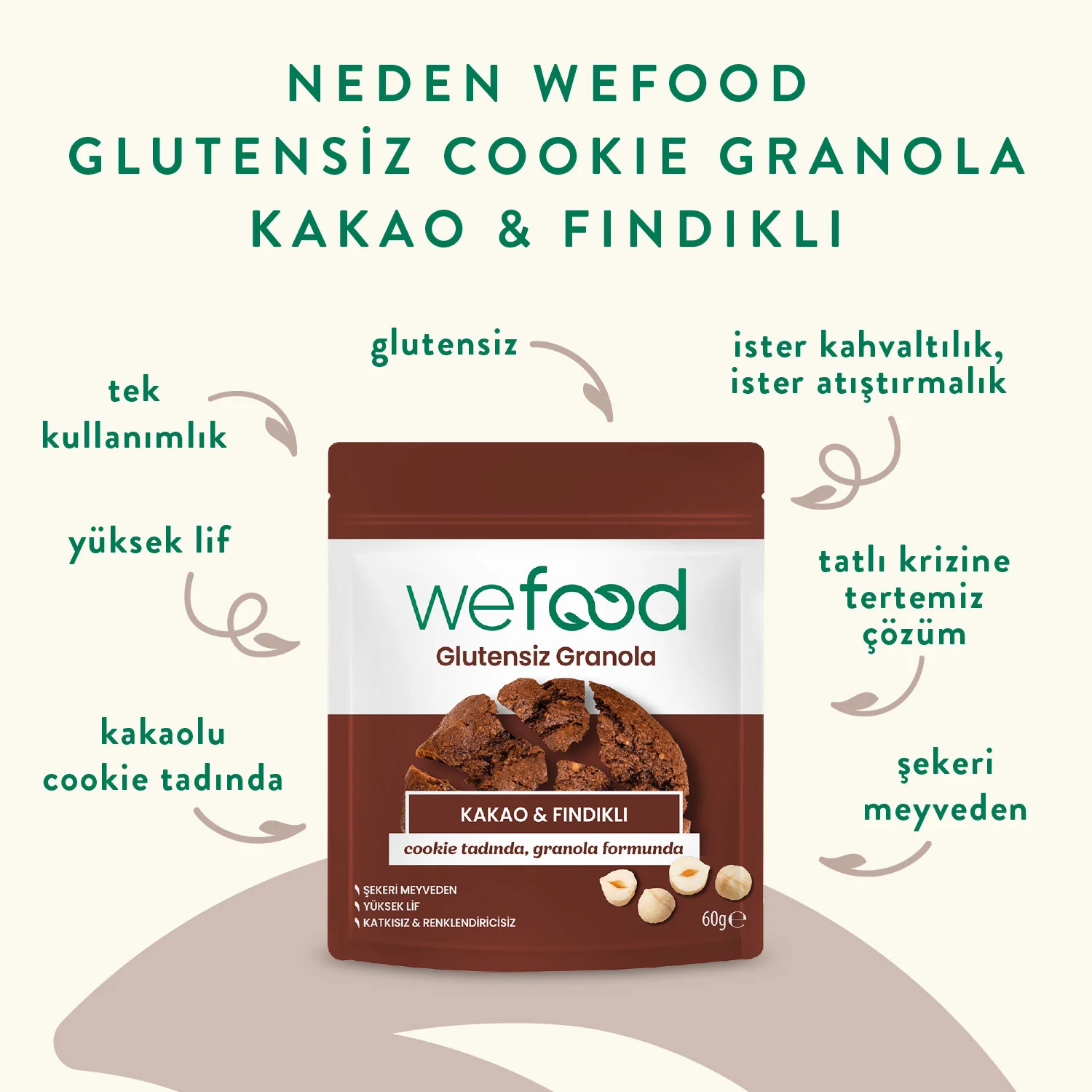 Wefood Glutensiz Granola Bites Kakao & Fındıklı 60 gr