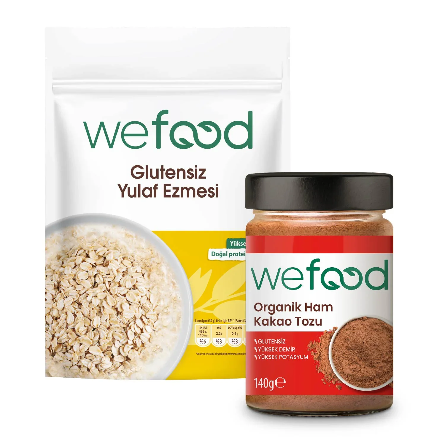 Wefood Glutensiz Yulaf Ezmesi 300 gr + Organik Ham Kakao Tozu 140 gr