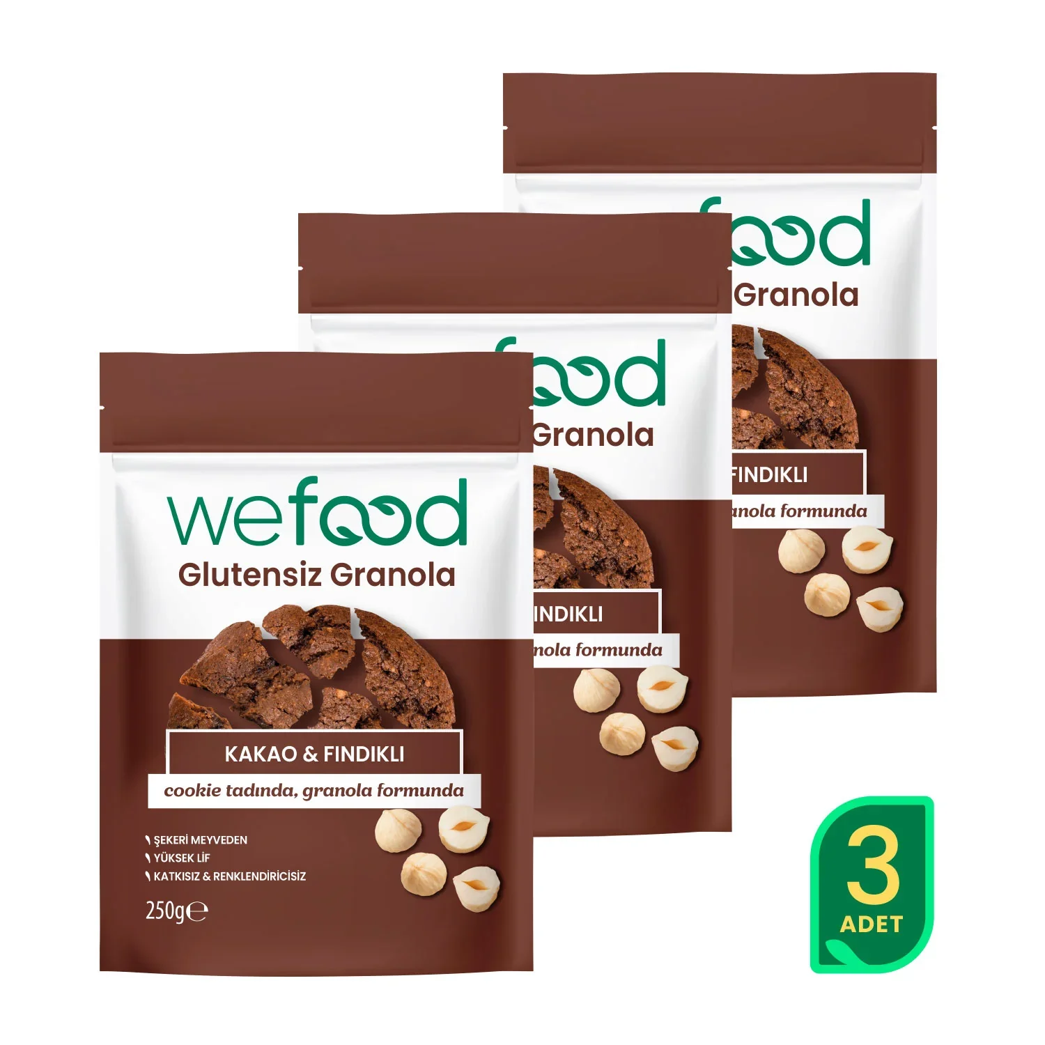 Wefood Glutensiz Granola Kakao & Fındıklı 250 gr 3'lü
