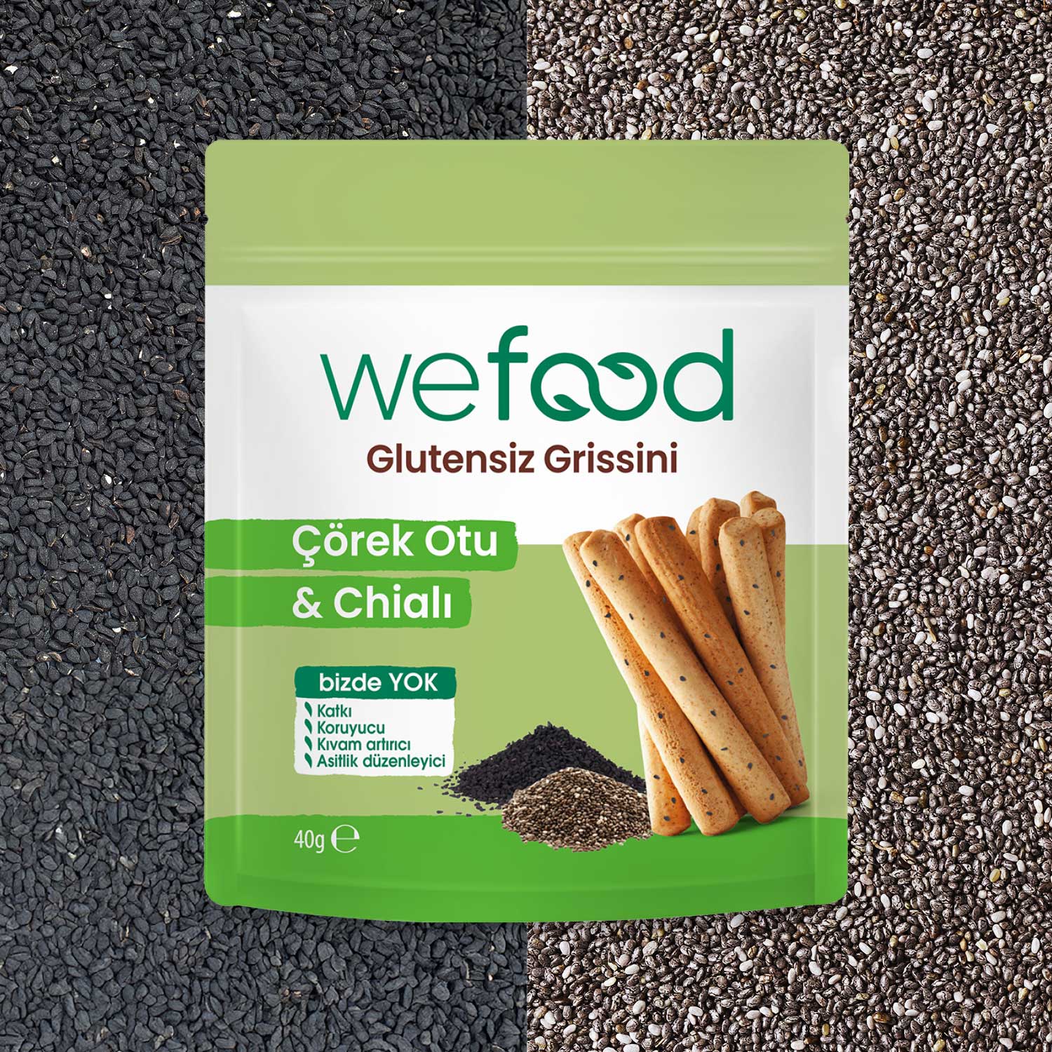 Wefood Glutensiz Grissini Çörek Otu & Chia'lı 40 g