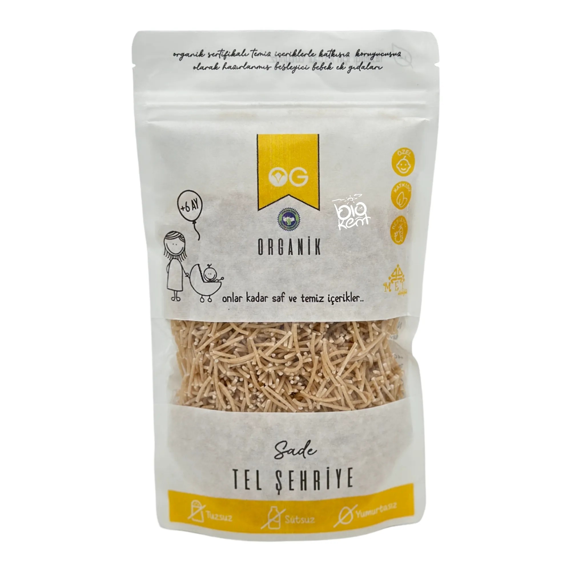 Bebek Ek Gıdaya Uygun Organik Sade Tel Şehriye 180 GR +6 Ay -Biokent Bebek