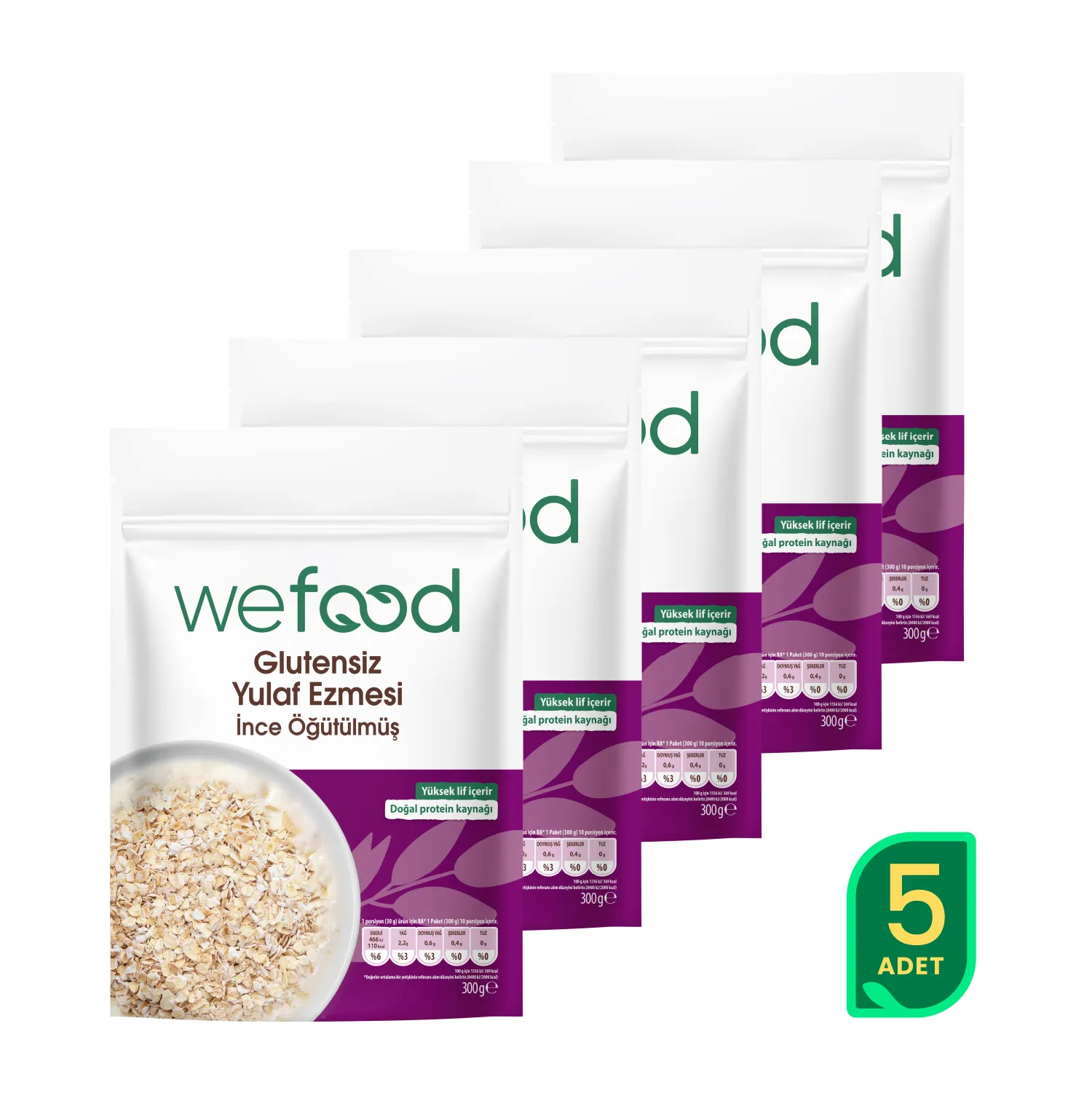 Wefood İnce Öğütülmüş Glutensiz Yulaf Ezmesi 300 gr 5'li