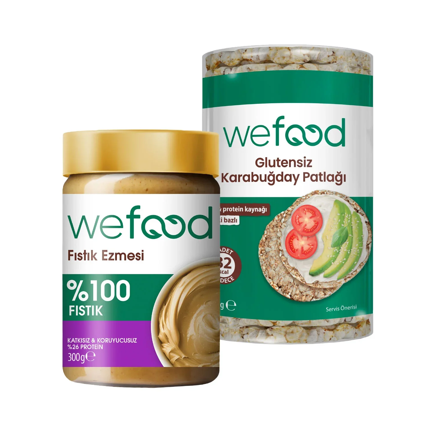 Şekersiz Sade %100 Fıstık Ezmesi 300 gr+ Wefood Karabuğday Patlağı 100 gr 3'lü
