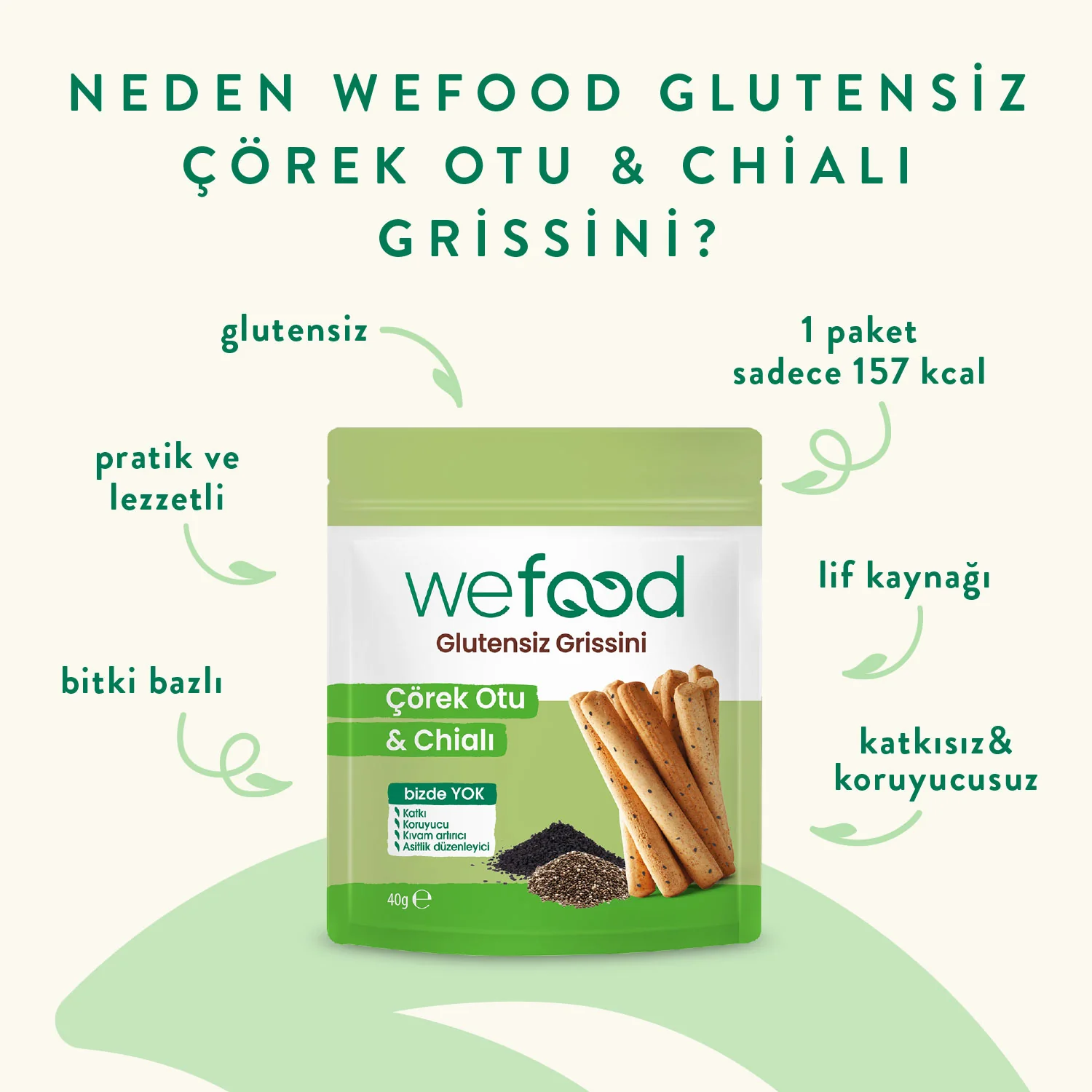 Wefood Glutensiz Grissini Çörek Otu & Chia'lı 40 g