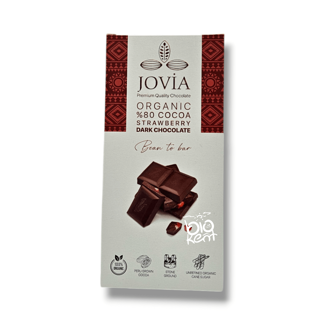 Jovia Organik Çikolata %70 Bitter Çilekli 85gr