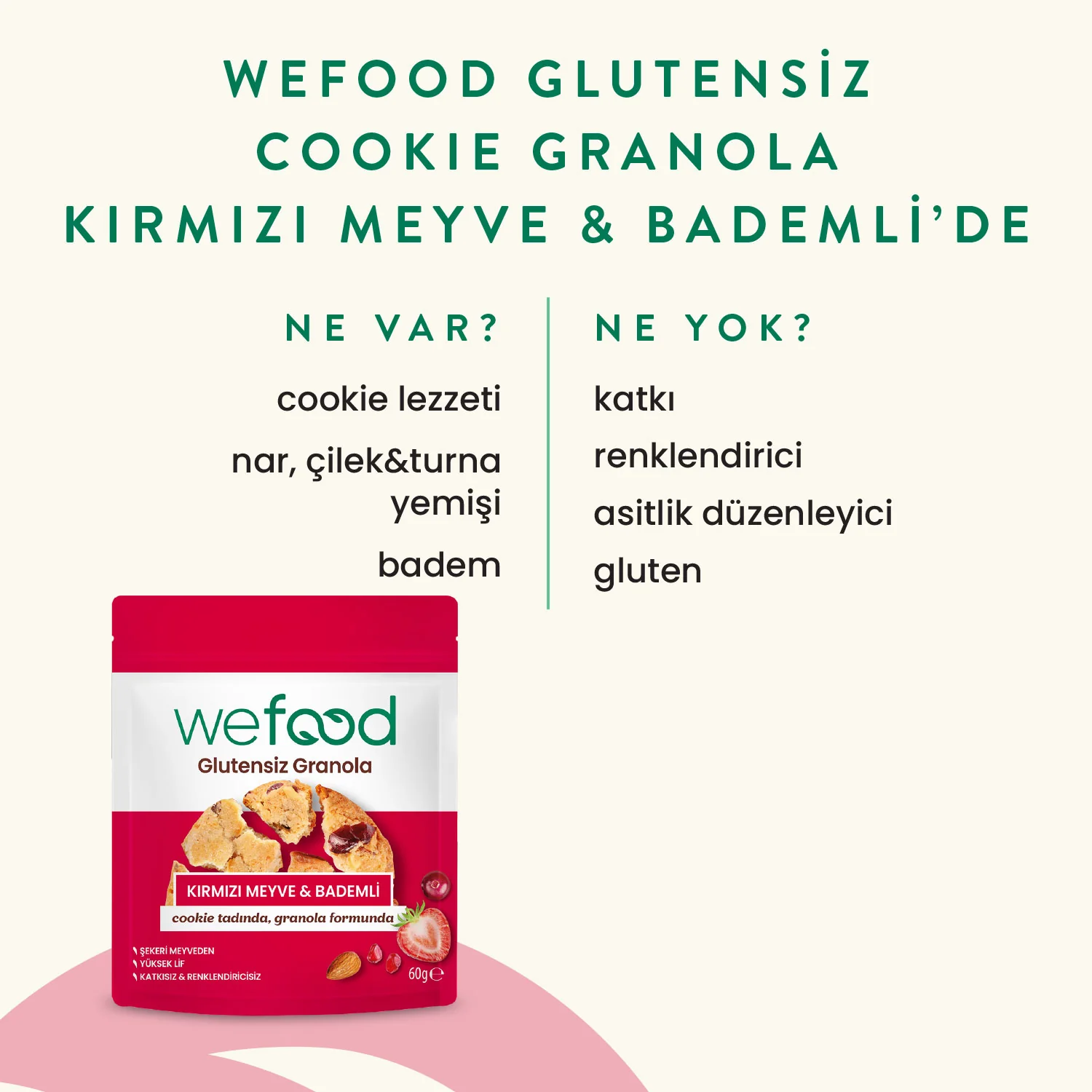 Wefood Glutensiz Granola Bites Kırmızı Meyve & Bademli 60 gr