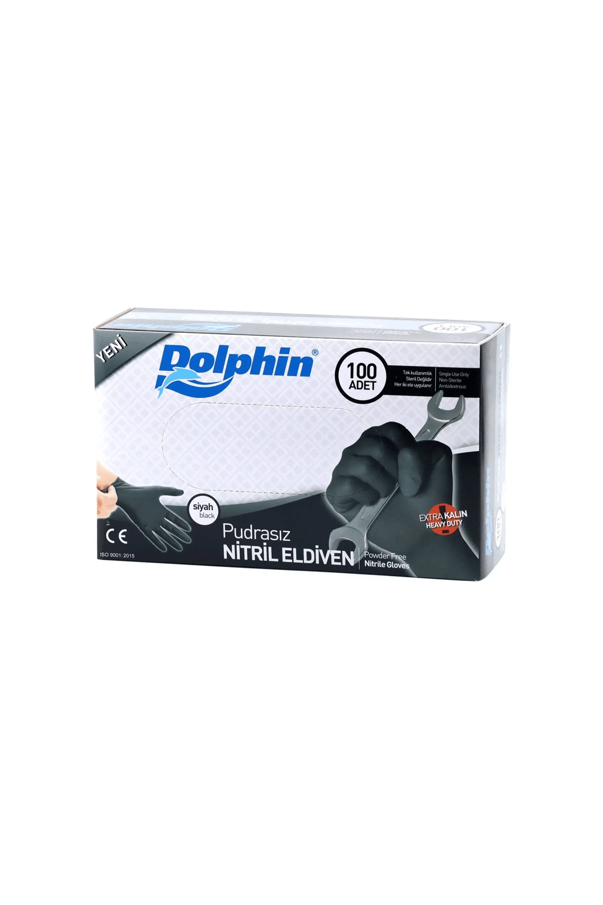 Pudrasız Siyah Nitril Eldiven Orta (M) 100 Adet DOLPHİN