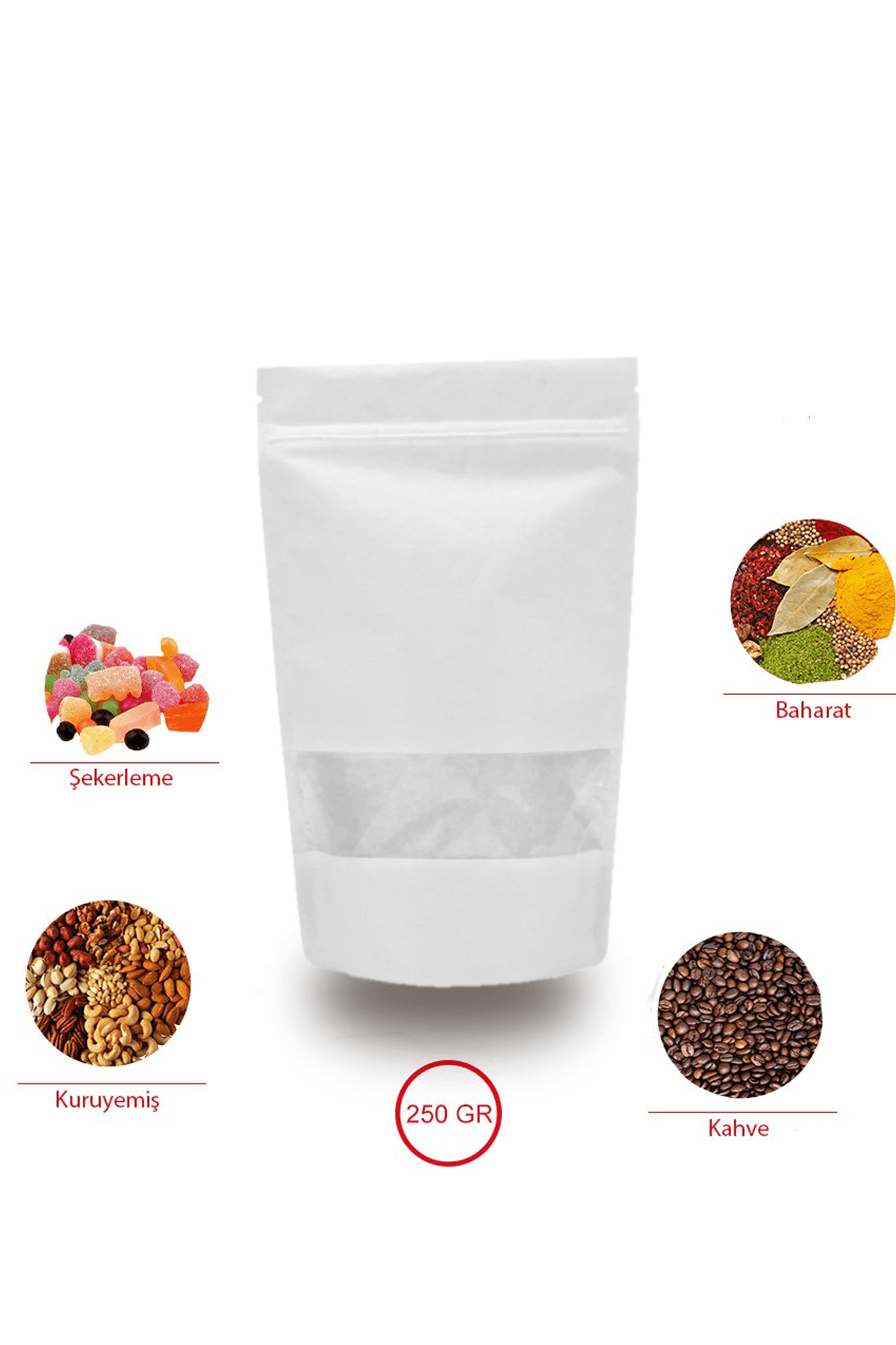 Beyaz Kraft Pencereli Kilitli Doypack 13x22 cm