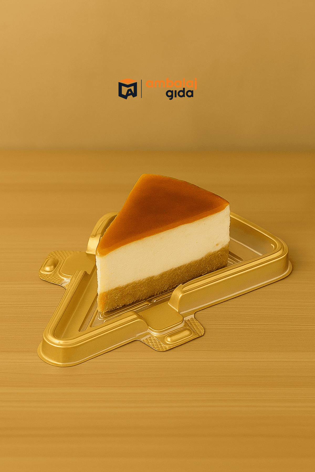 Özge Plastik Dilim Pasta Tatlı Cheesecake Kabı Altın Taban