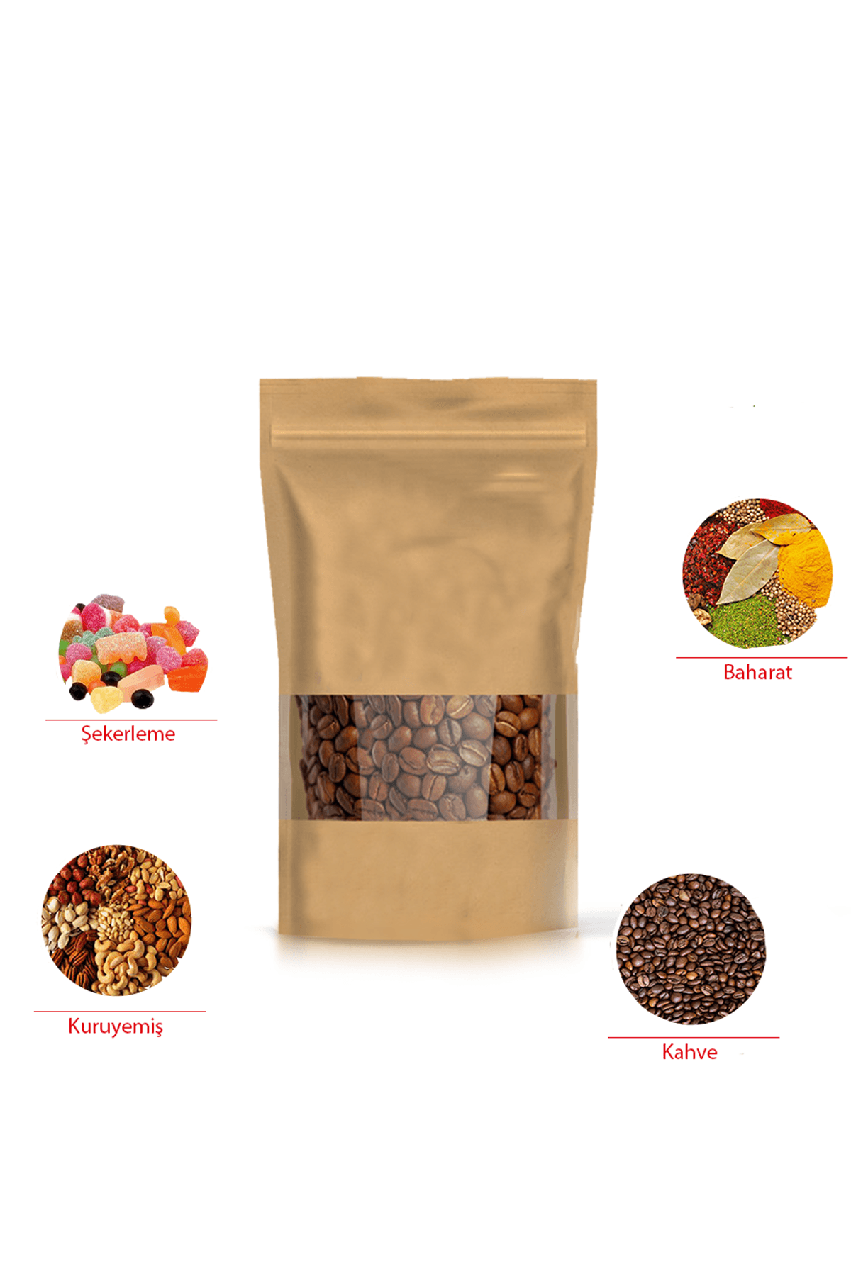 Kraft Pencereli Kilitli Doypack 13x22 cm