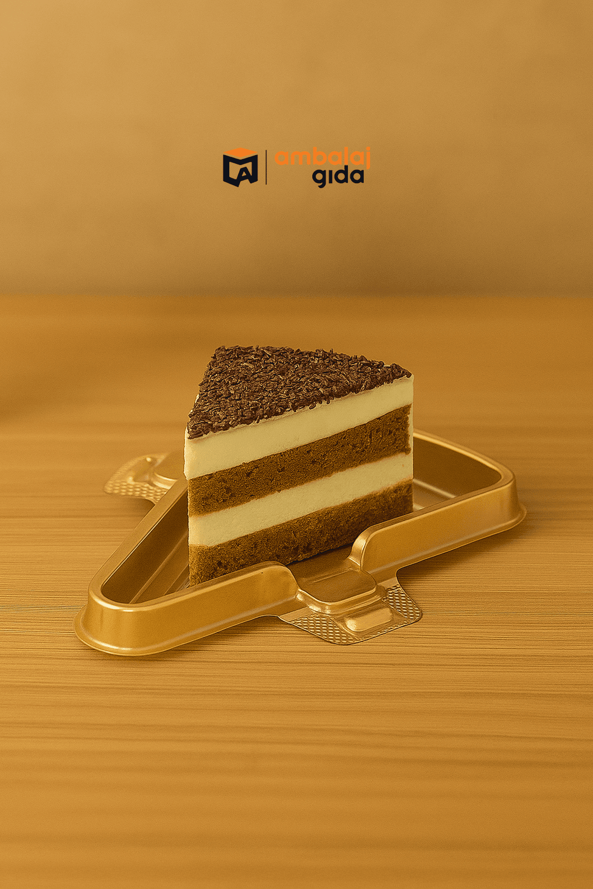 Özge Plastik Dilim Pasta Tatlı Cheesecake Kabı Altın Taban