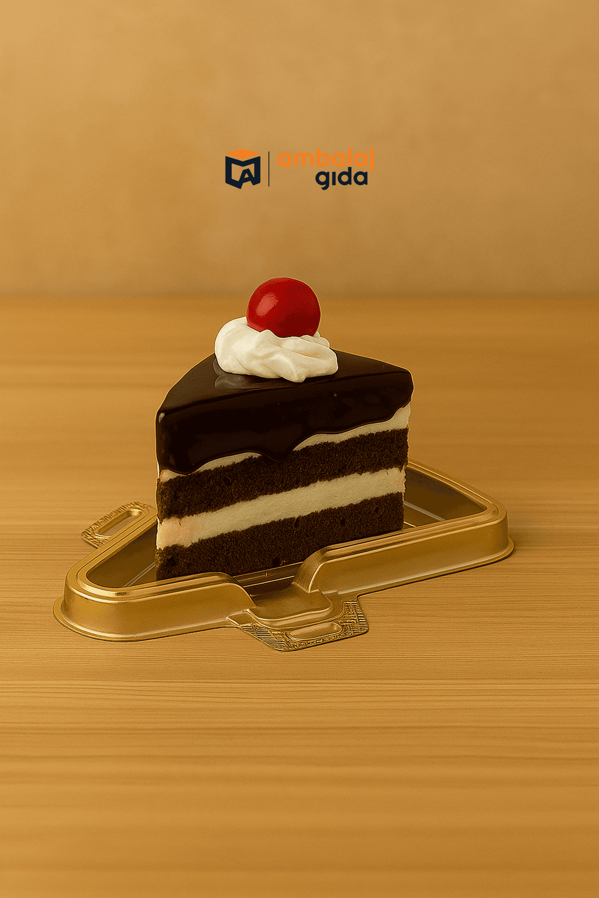Özge Plastik Dilim Pasta Tatlı Cheesecake Kabı Altın Taban
