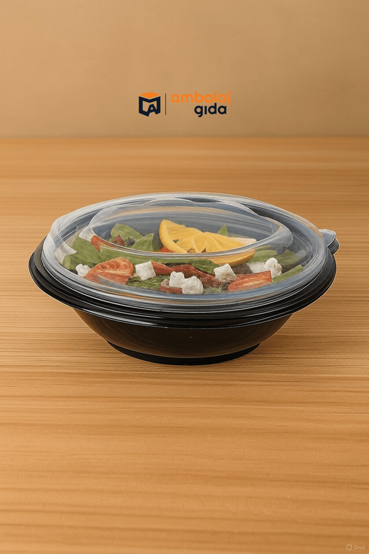 Meypak Kapaklı Siyah Salata Kasesi 500 gr yuvarlak KAPAKLI  (Sıcağa Dayanıklı)
