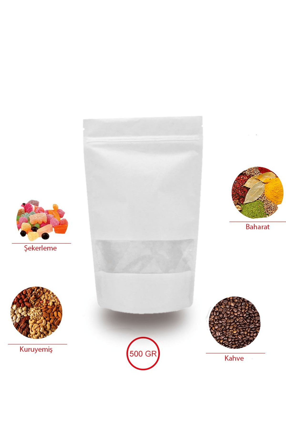 Beyaz Kraft Pencereli Kilitli Doypack 16x27 cm