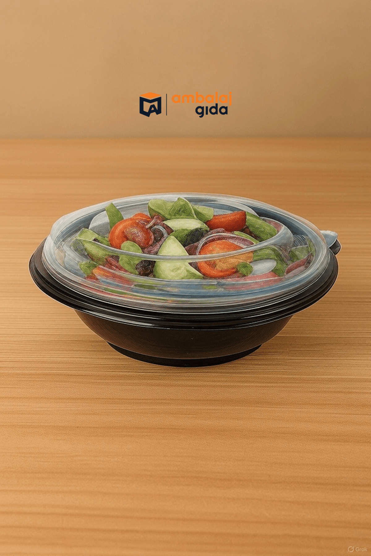 Meypak Kapaklı Siyah Salata Kasesi 500 gr yuvarlak KAPAKLI  (Sıcağa Dayanıklı)