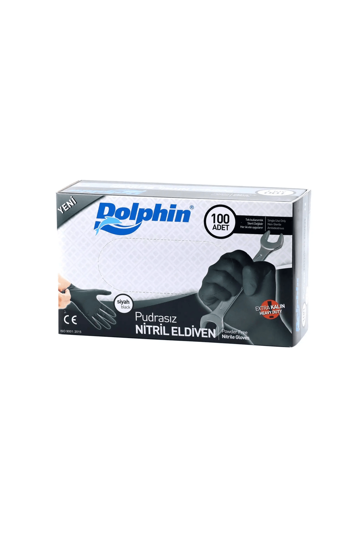 Pudrasız Siyah Nitril Eldiven Büyük (L) DOLPHİN - 100 adet