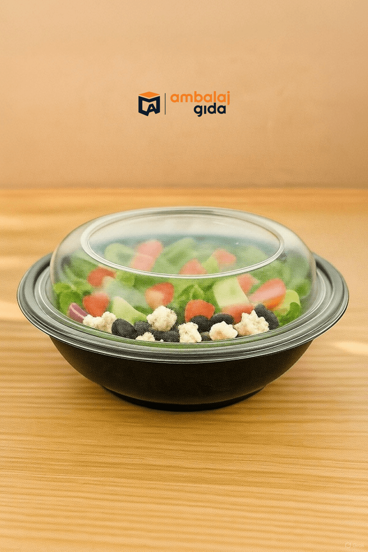 Meypak Kapaklı Siyah Salata Kasesi 1000 gr yuvarlak Kapaklı (Sıcağa Dayanıklı) - Mikrodalgaya Uygun