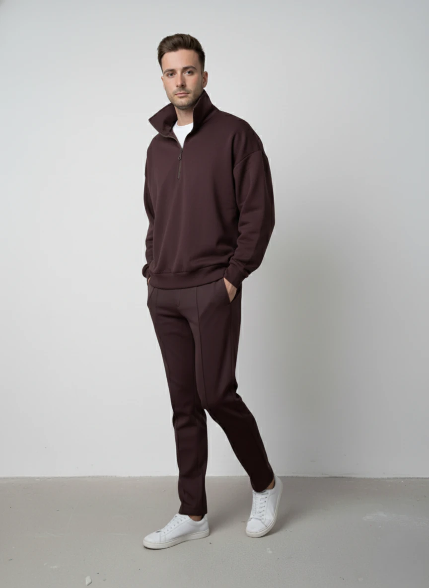 Modal Kumaş Yarım Fermuarlı Unisex Oversize Sweat