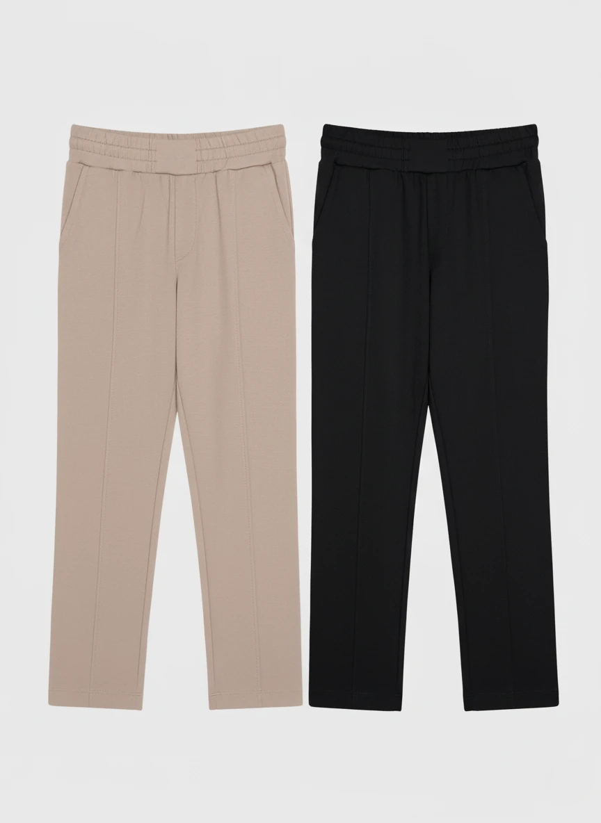 2'li Modal Kumaş Nervür Detaylı Beli Lastikli Premium Pantolon