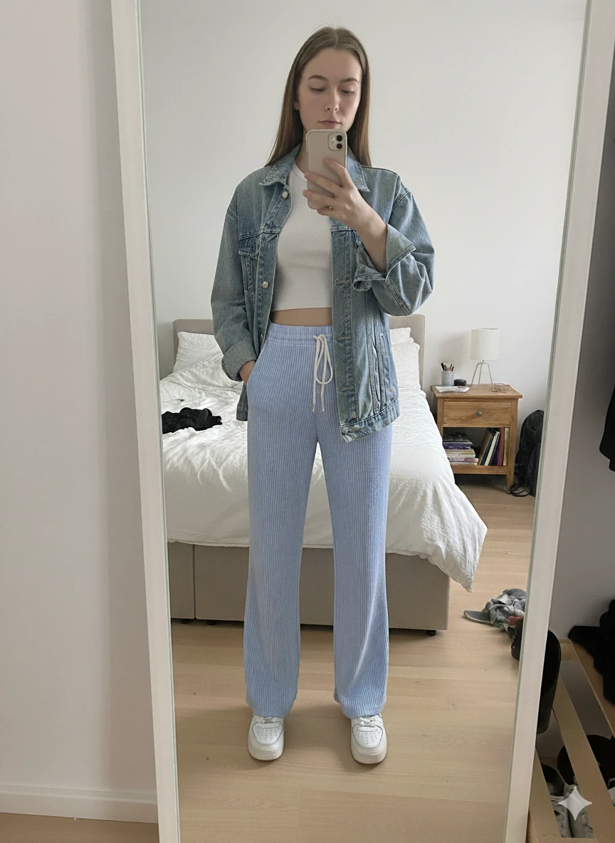 Suyolu Çizgili Pantolon - BEBE MAVİ