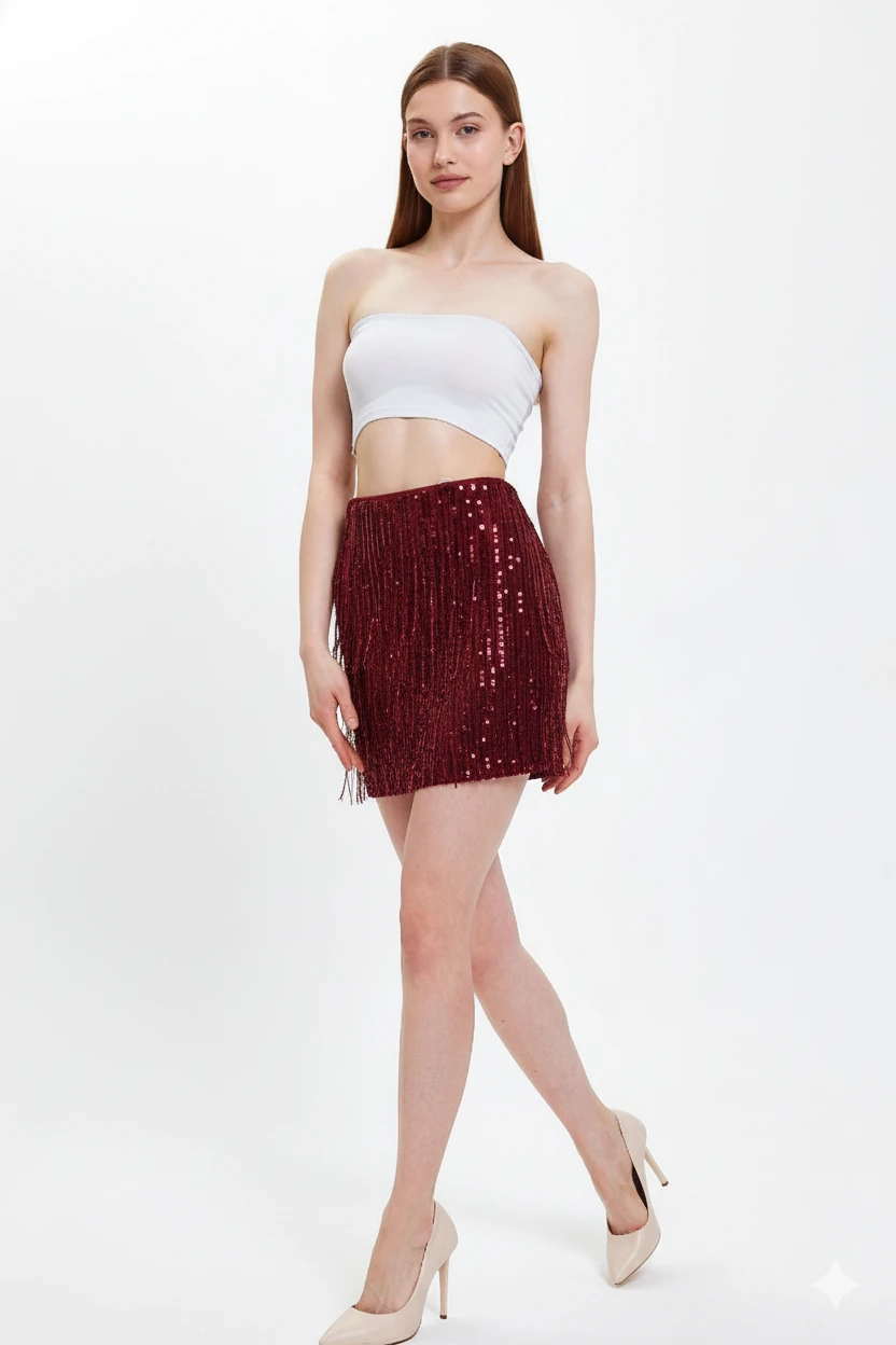 Pul Payet İşlemeli Mini Etek