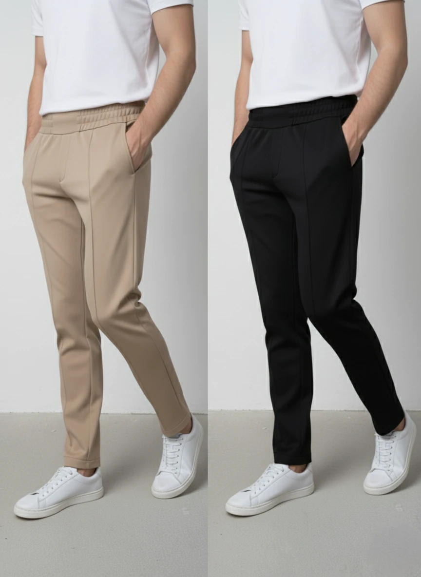 2'li Modal Kumaş Nervür Detaylı Beli Lastikli Premium Pantolon