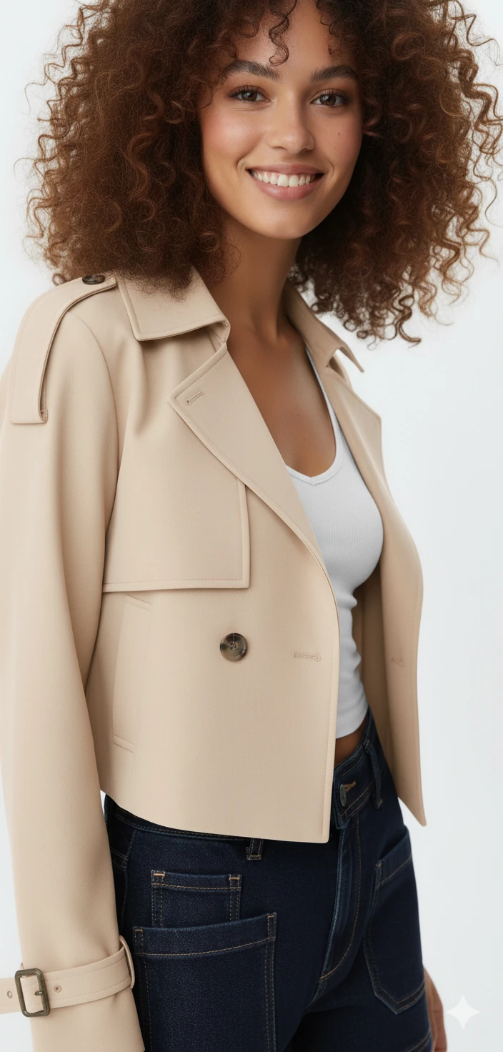 Yeni Sezon Düğmeli Kısa Trençkot