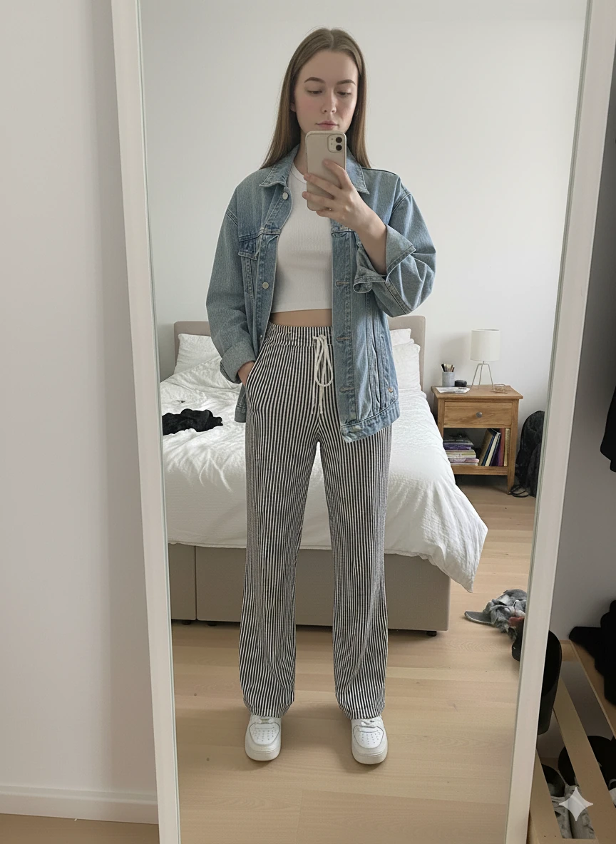 Suyolu Çizgili Pantolon - Siyah