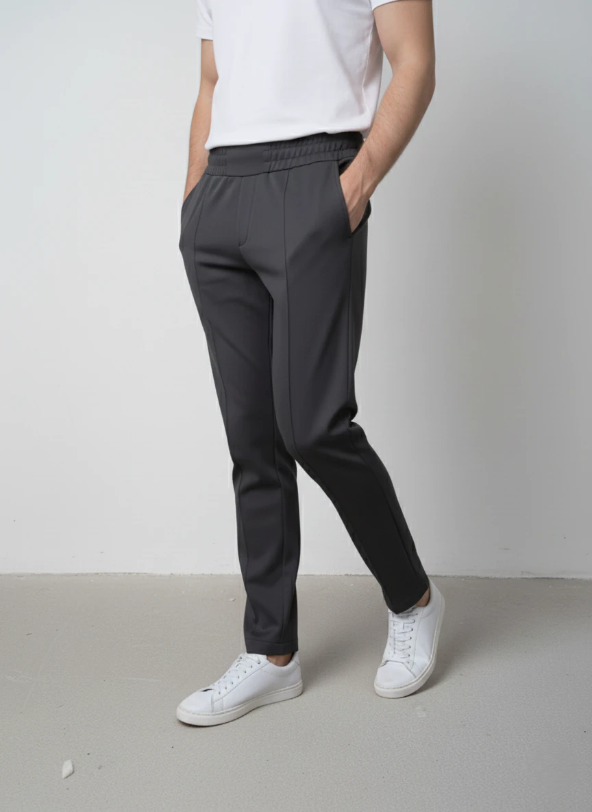 Modal Kumaş Nervür Detaylı Beli Lastikli Premium Pantolon