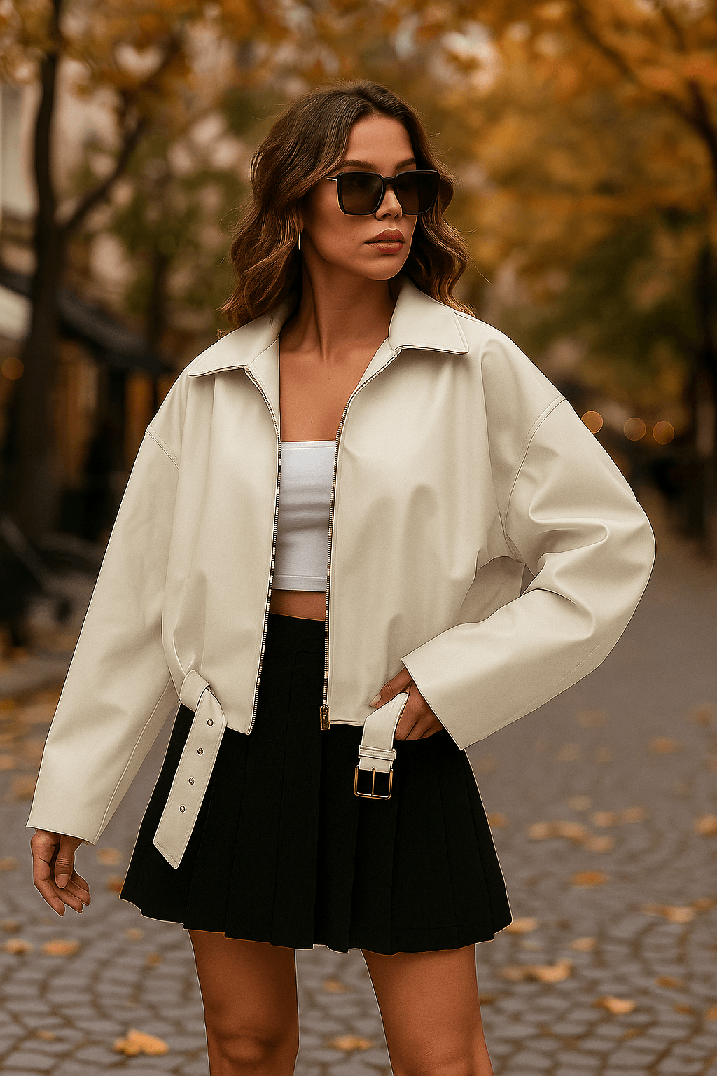 Yeni Sezon Oversize Bomber Suni Deri Ceket