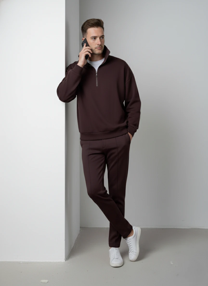 Modal Kumaş Yarım Fermuarlı Unisex Oversize Sweat