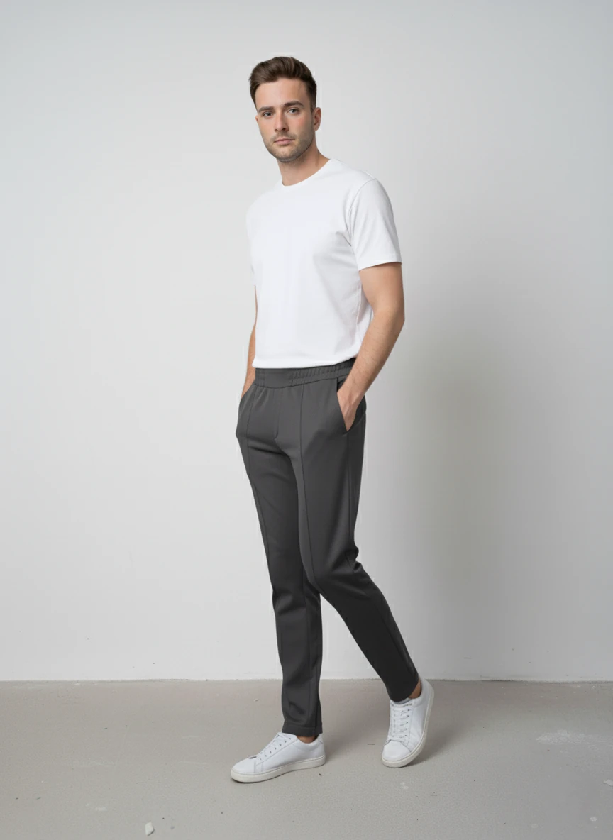 Modal Kumaş Nervür Detaylı Beli Lastikli Premium Pantolon