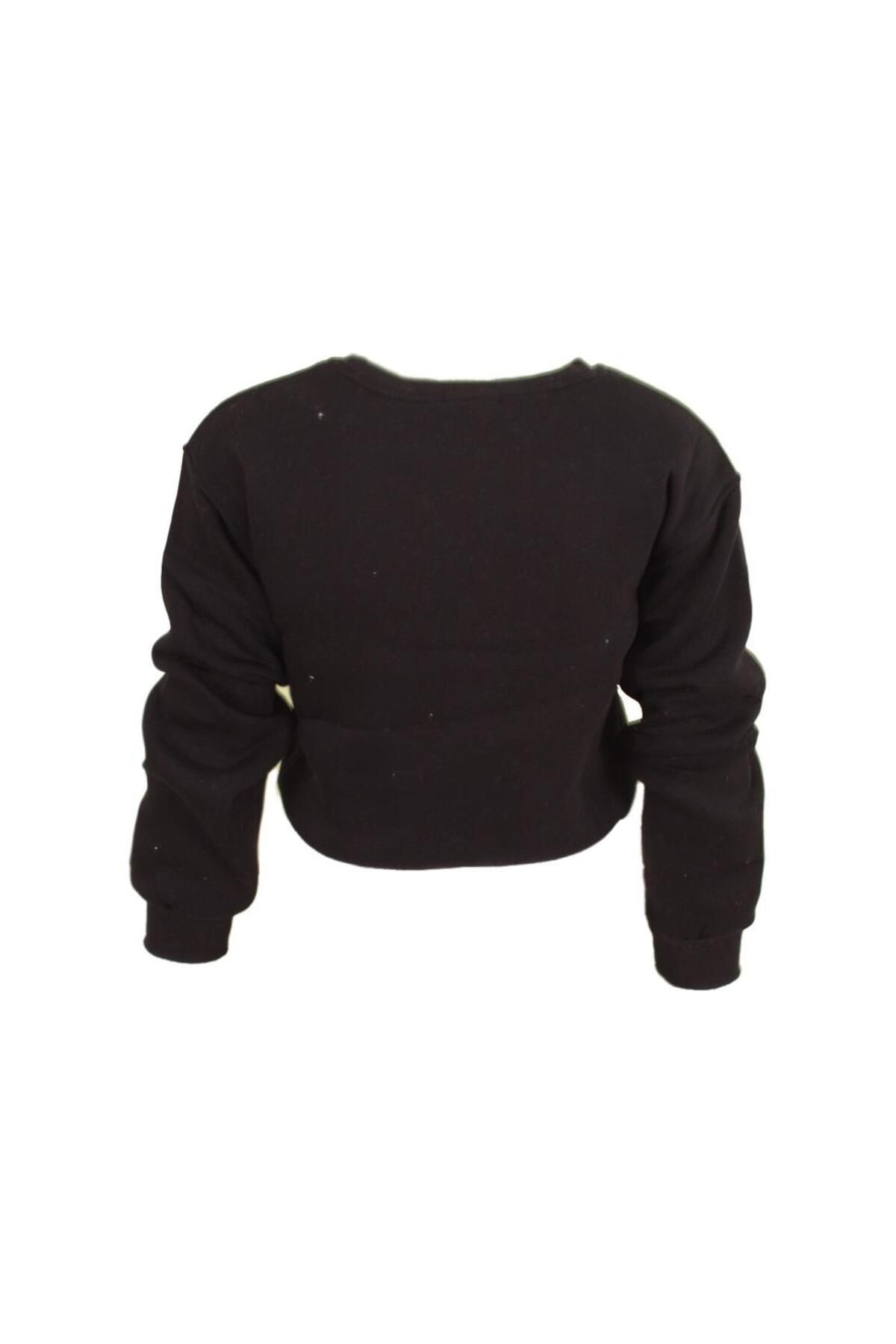 Kadın Kalp Nakışlı Crop Sweat