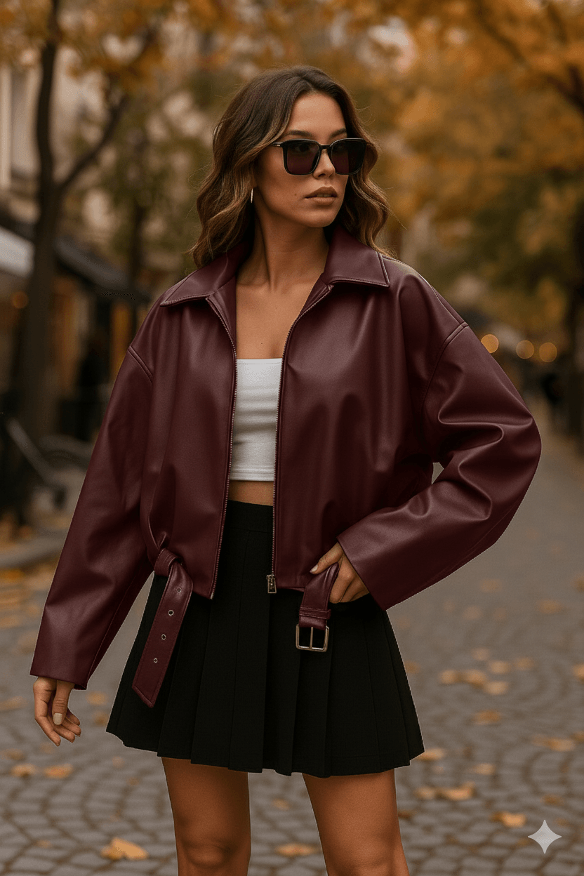 Yeni Sezon Oversize Bomber Suni Deri Ceket