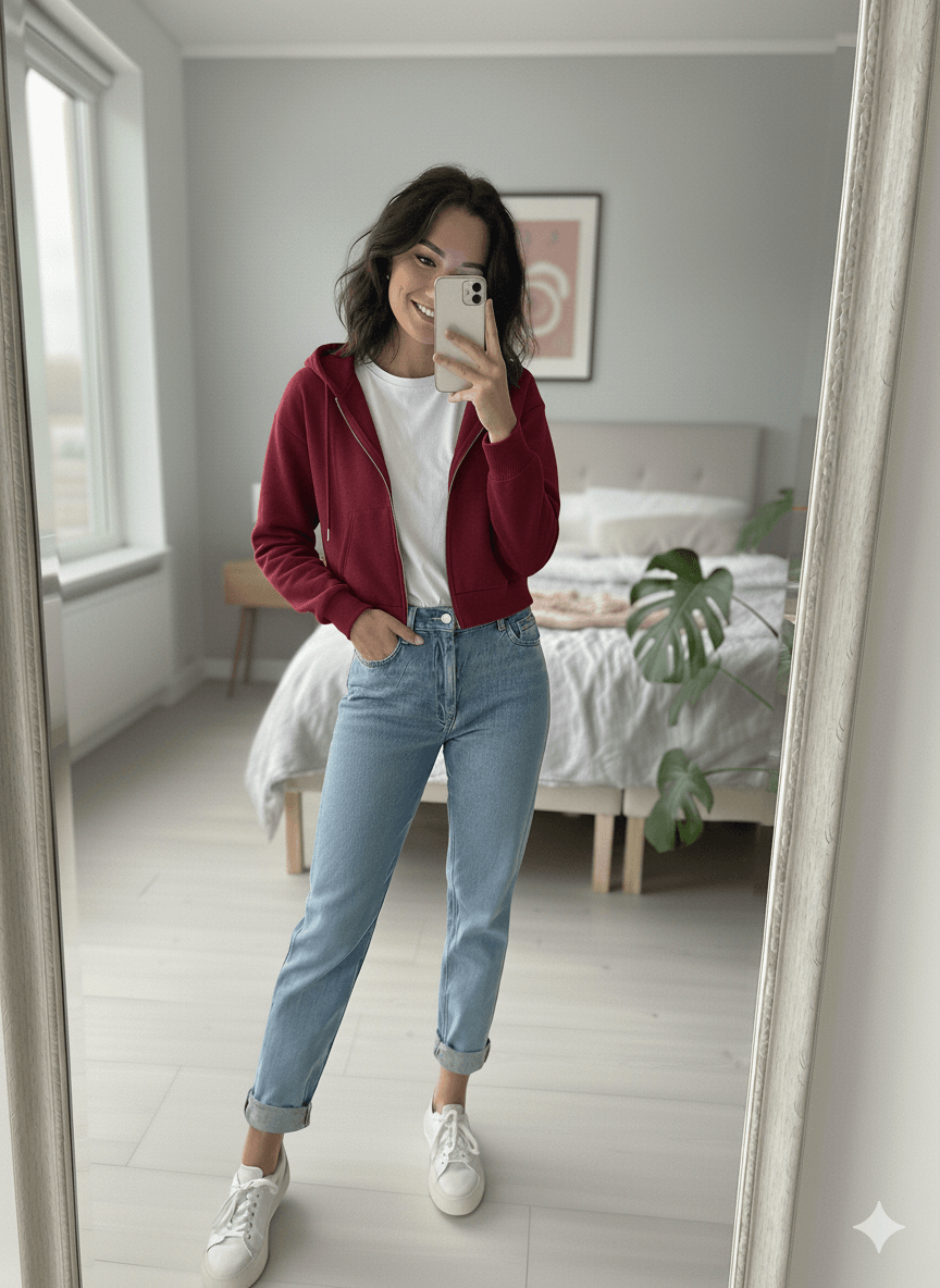 Crop Kapşonlu ve Fermuarlı Kadın 3 iplik Sweatshirt