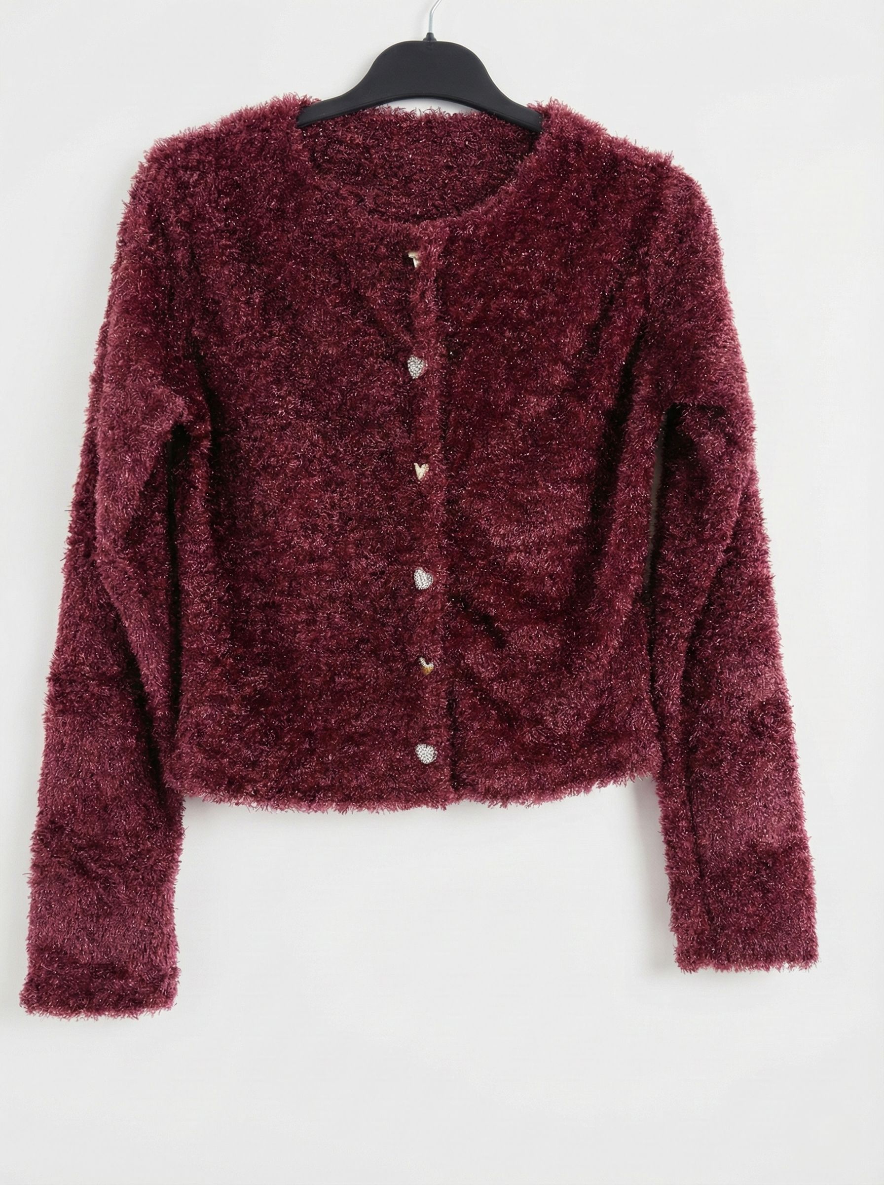 Premium Peluş Kalp Düğmeli Kadın Hırka