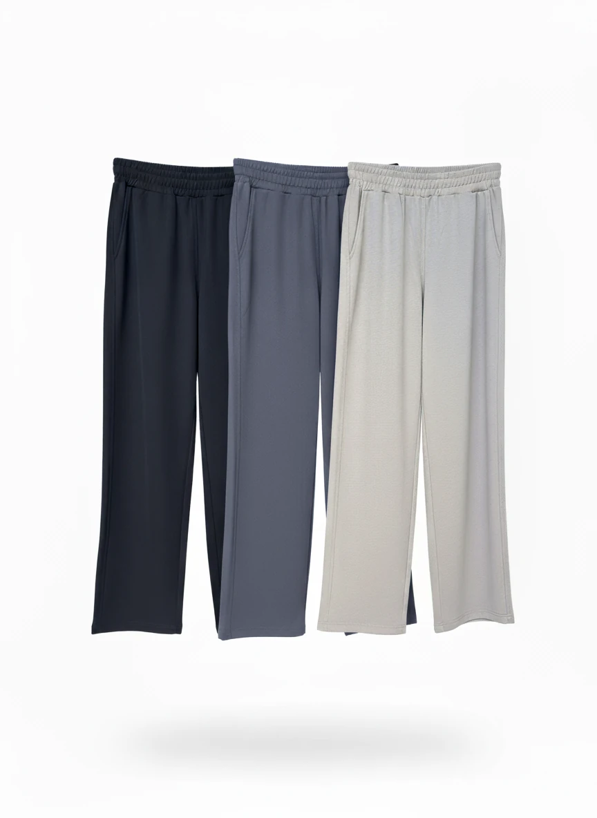 3'lü Modal Kumaş Beli Lastikli Düz Paça Rahat Kesim Premium Pantolon