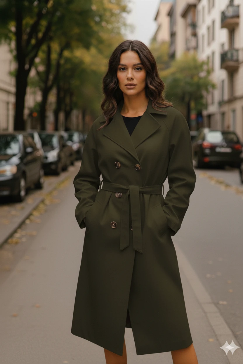 Yeni Sezon Kuşaklı Oversize Trençkot - HAKİ