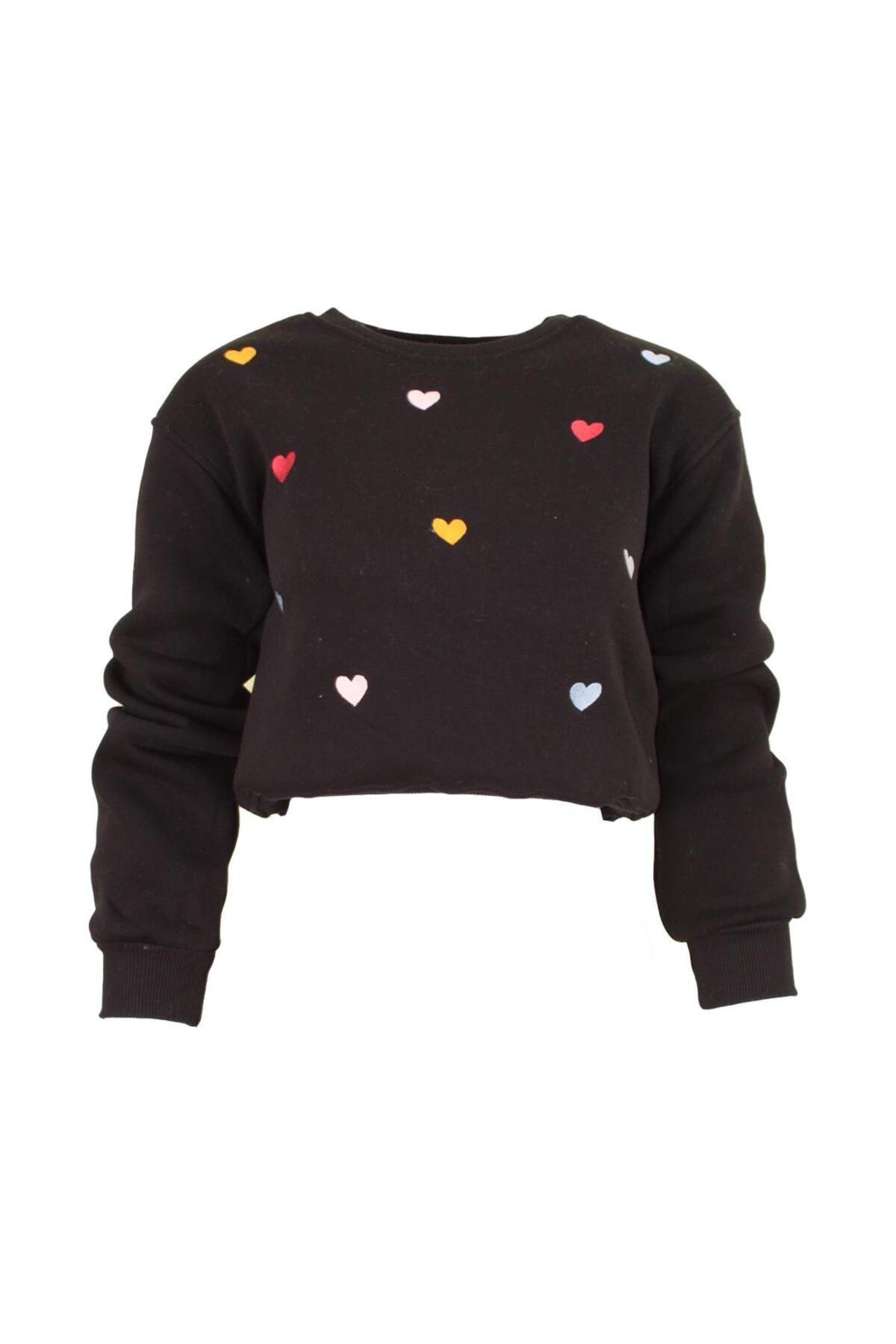 Kadın Kalp Nakışlı Crop Sweat