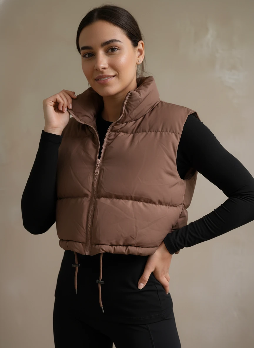 Kadın Beli Lastikli Crop Şişme Yelek