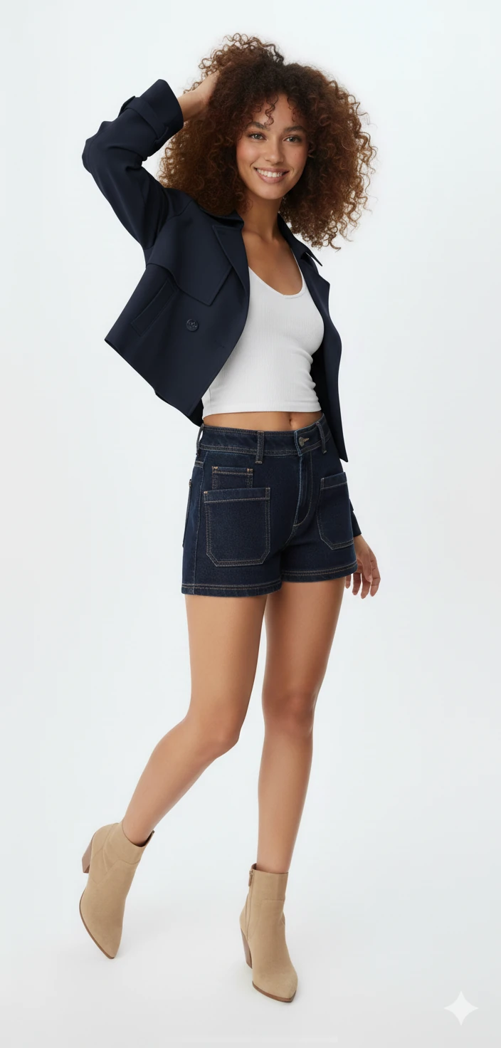 Yeni Sezon Düğmeli Kısa Trençkot - LACİVERT